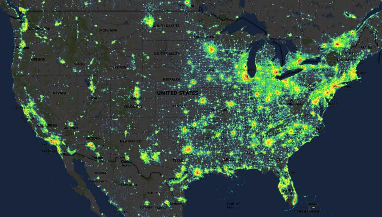 map of city light pollution