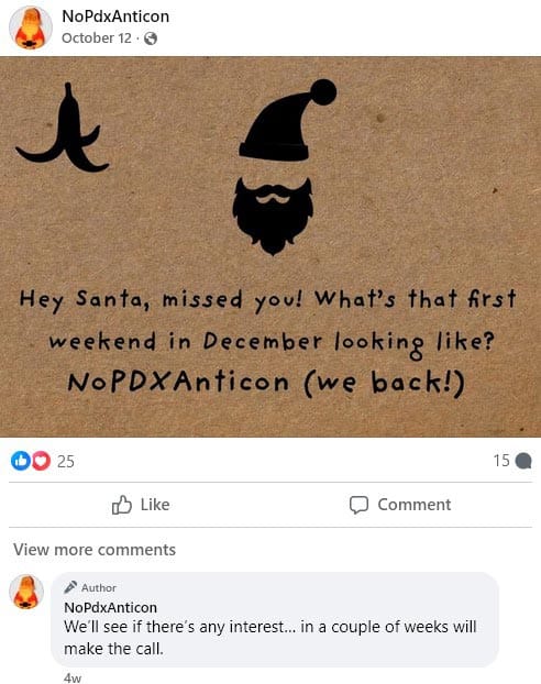 No PDX Anticon Santacon Facebook