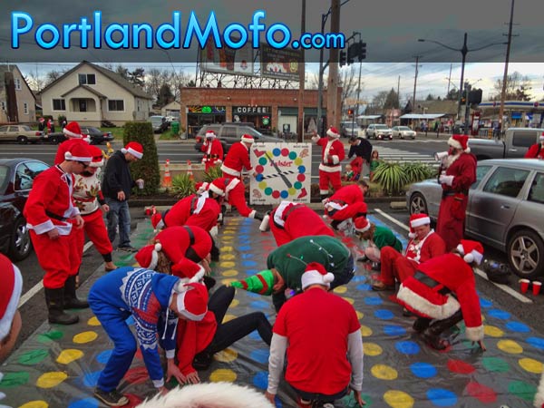 playing twister at santa con